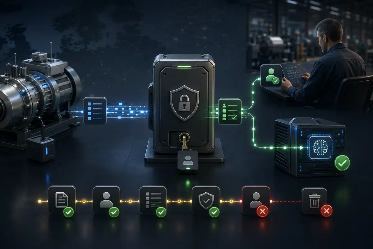 Secure handoff of connected-product data and metadata from product owner to user and authorised AI service provider